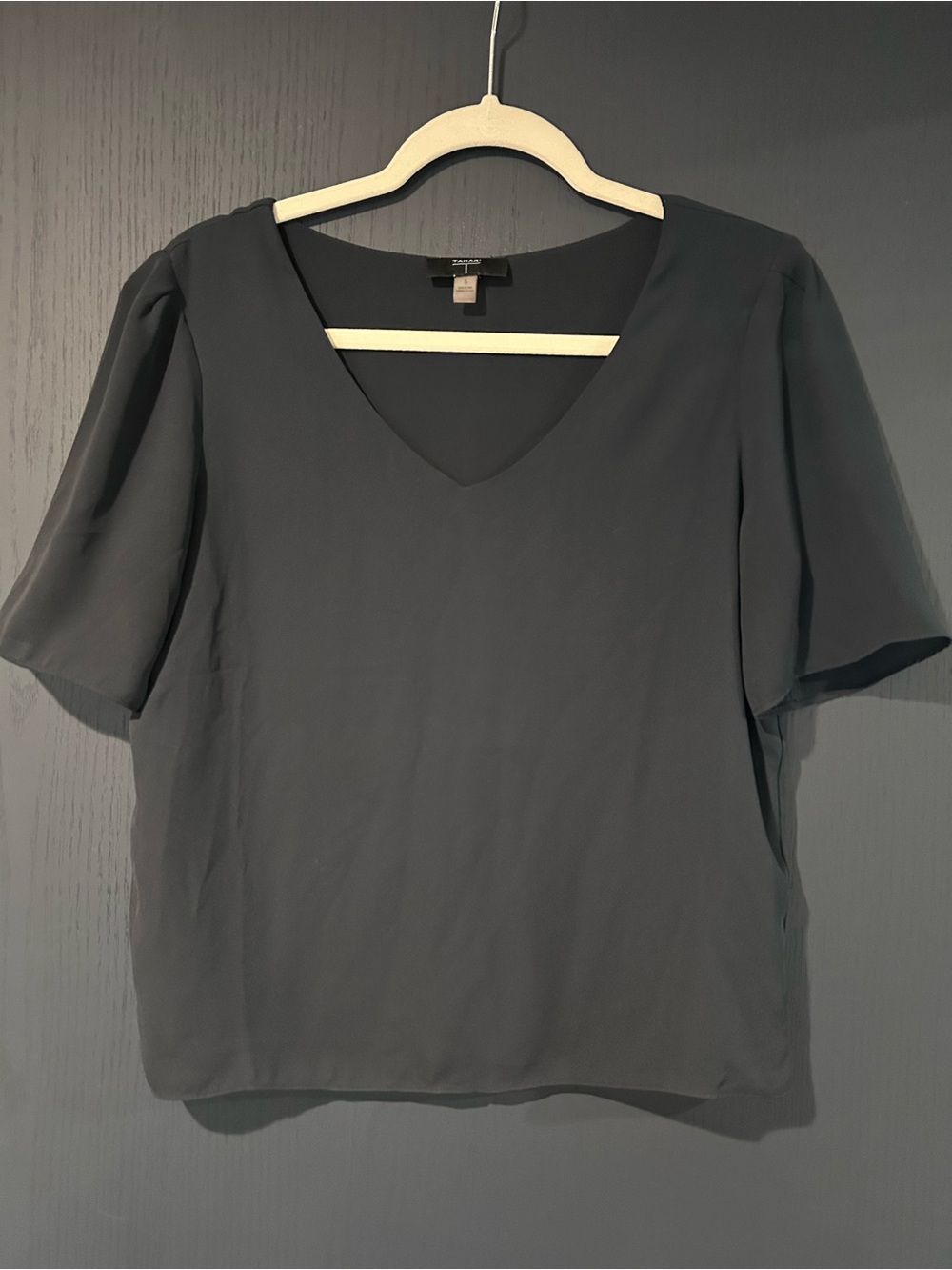 Dark blue V-Neck Flutter Sleeve Blouse